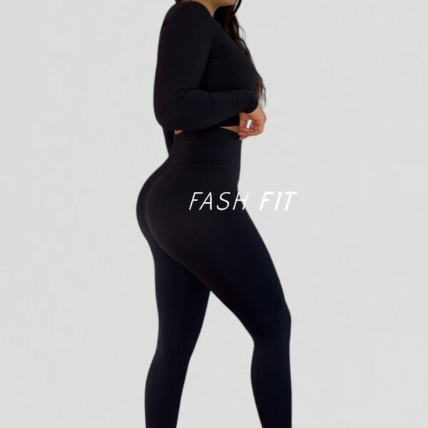 Conjunto rib manga larga sin push up
